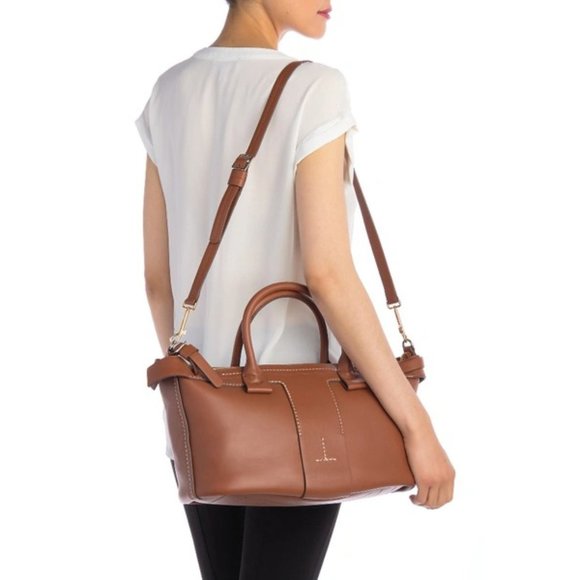 Theory T Bar Ames Leather Handbag Satchel Crossbody Purse Shoulder Bag Weekender - Picture 13 of 13